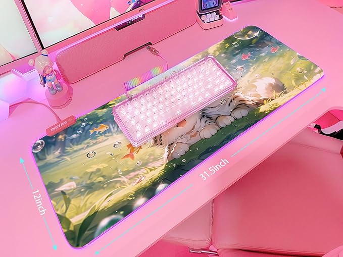 JMIYAV Pink RGB Gaming Mouse Pad 31.5x12 Inch PC XL Large Extended Glowing Led Light Up Desk Pad Non-Slip Rubber Base Computer Cute Mousepad Mat Desk Accessories Gaming Setup 27-911