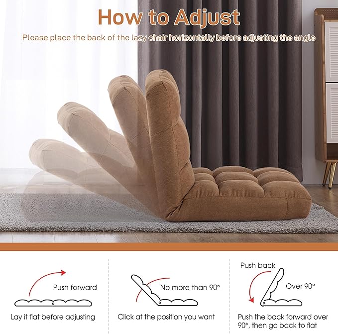 Floor Chair with Back Support Folding Chair with 6 Adjustable Position Padded Sleeper Bed Floor Gaming Chair Meditation Chair Gaming Floor Chairs for Adults (Country Rustic Tan)