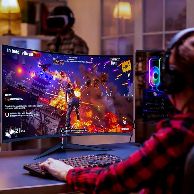 24 Inch Curved 180Hz Gaming Monitor 1800R Curved Gaming Monitor 1ms MPRT FHD(1920×1080P) Freesync HDMI2.0DP1.4 VESA Mountable(HDMI Cable Incl.)