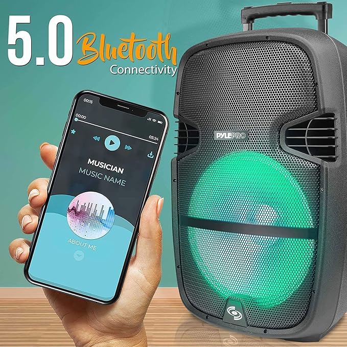 Pyle Portable Bluetooth PA Speaker System - 1000W Outdoor Bluetooth Speaker System w/Microphone in Party Lights USB SD Card Reader FM Radio Wheels - Remote Control Tripod PPHP1548B BLACKBLUE