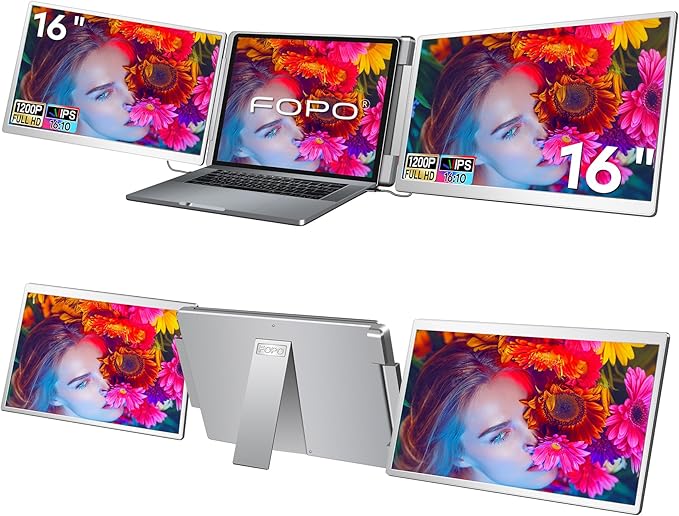 FOPO Laptop Screen Extender 16- 1200P 16:10 FHD Triple Monitor for 12~18.5 Portable Monitor for Laptop with HDMI and USB-C Connectivity for MacBooks(NOT M1 M2 M3)/Wins Chrome Surface