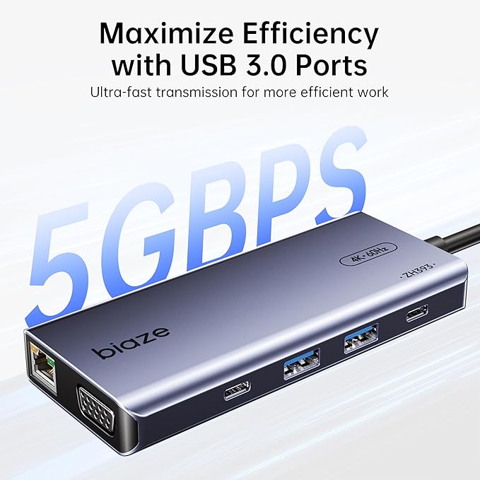 10-in-1 USB C Hub Multiport Adapter 4K60Hz HDMI &amp VGA 100W PD Charging Gigabit Ethernet USB 3.0 SD/TF Card Reader 3.5mm Audio for MacBook iPad Dell HP and More Type C Laptops