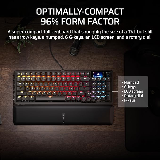 Corsair Vanguard 96 Wired Mechanical Gaming Keyboard – 96% Layout MLX Fusion Tactile Switches 8000Hz Polling LCD Display Virtual Stream Deck G-Keys SOCD Flashtap QWERTY US – Black