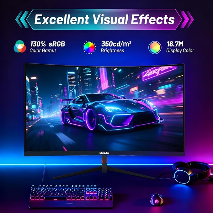27 Inch Curved 180Hz Gaming Monitor 1800R Curved Gaming Monitor 1ms MPRT FHD(1920×1080P) Freesync HDMI2.0DP1.4 VESA Mountable(DP&ampHDMI Cable Incl.)