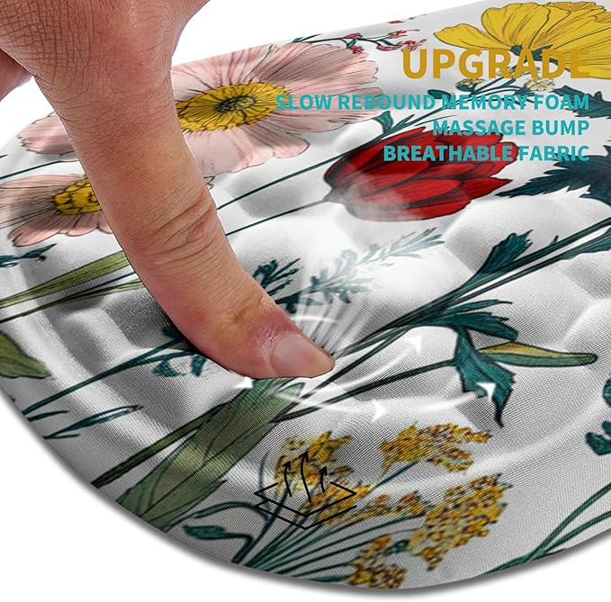 Hokafenle Ergonomic Mouse Pad Wrist Support Wrist Rest Mousepad for Carpal Tunnel Pain Relief with Integrated Memory Foam Slope Massage Bulge (11.8x7.9 inchFlowers and Ladybugs