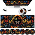Mouse Pad Combo Large Gaming Mouse Pad + Keyboard Wrist Support + Mouse Wrist Rest + Coaster Table Pad 31.5 x 11.8 with Memory Foam Ergonomic Wrist Pad Set Colorful Butterfly Moon Pattern