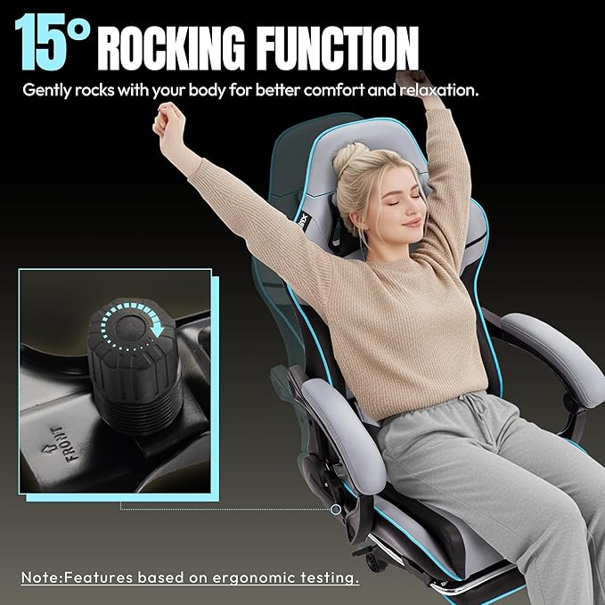Dowinx Gaming Chair Big and Tall 350LBS Heavy Duty PC Gaming Chair with Massage &amp Footrest Ergonomic Reclining Gamer Chair with Embroidered Esports Design Grey