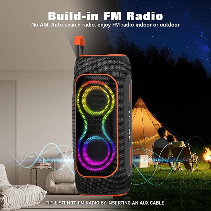 Musibaby 80W Bluetooth Speaker Loud Portable Speaker with Deep Bass Waterproof Outdoor Speaker with RGB Lights for Camping Beach &amp Party 24H Playtime BT5.3 Dual Pairing