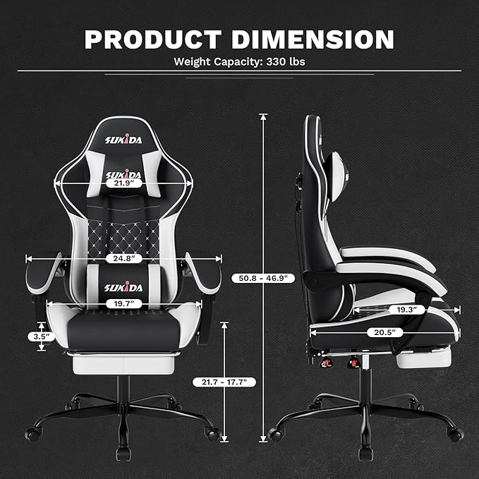 Ergonomic Video Gamer Chairs Gaming Computer Chair Gamer Chairs for Adults Massage Lumbar Support Swivel Height Adjustable Headrest Backrest