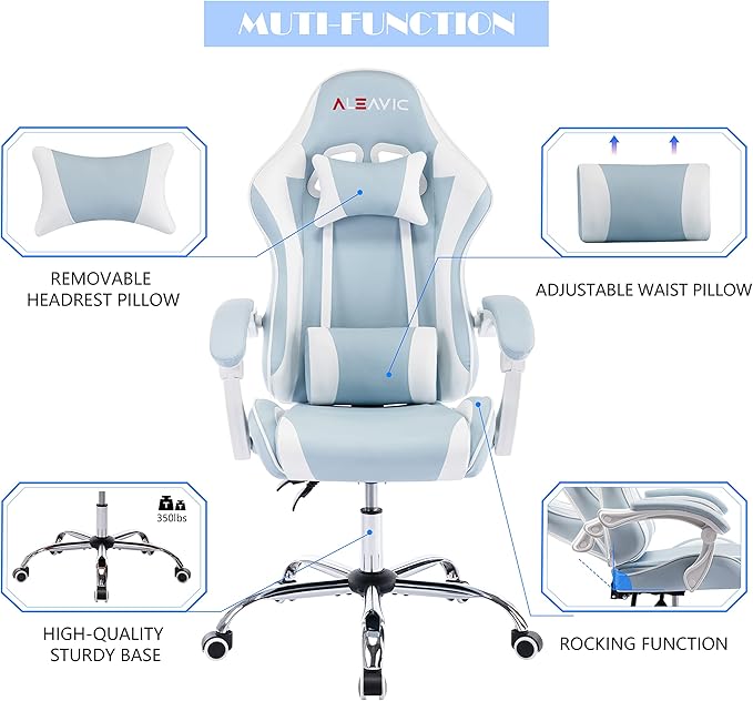 ALEAVIC Gaming Chair for Adults High Back Ergonomic Computer Gaming Chair with Headrest and Lumbar Support Blue