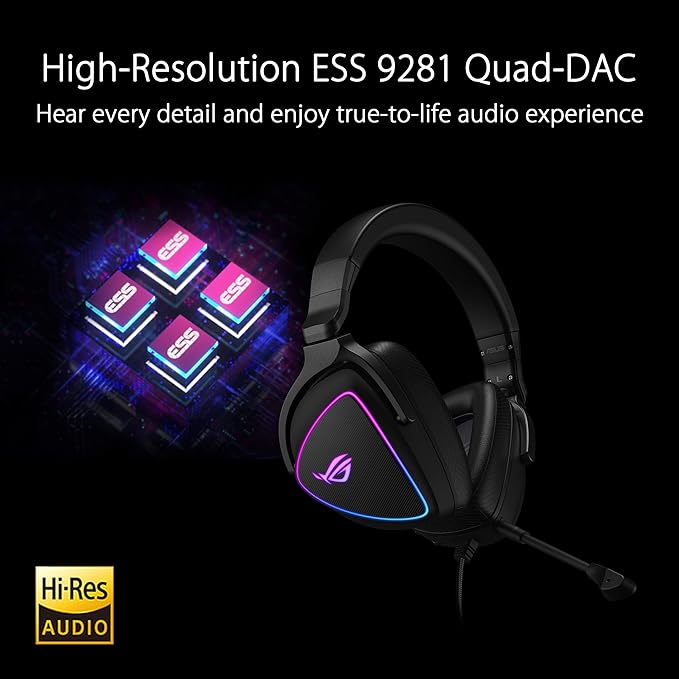 ASUS ROG Delta S Gaming Headset with USB-C | Ai Powered Noise-Canceling Microphone | Over-Ear Headphones for PC Mac Nintendo Switch and Sony Playstation | Ergonomic Design  Black
