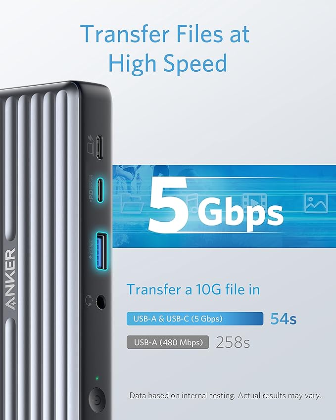 Anker USB C Docking Station PowerExpand 9-in-1 USB-C PD Dock 60W Charging for Laptop 20W Power Delivery Charging 4K HDMI and DisplayPort USB3.0&ampUSB2.0 Data Gigabit Ethernet 3.5 mm Audio