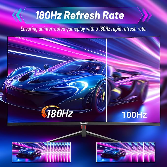 24 Inch Curved 180Hz Gaming Monitor 1800R Curved Gaming Monitor 1ms MPRT FHD(1920×1080P) Freesync HDMI2.0DP1.4 VESA Mountable(HDMI Cable Incl.)