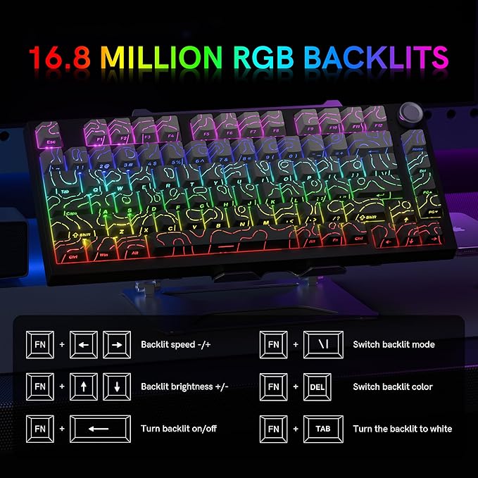 COSTOM WK75 75% Wireless Gaming Mechanical KeyboardBT5.0/2.4GHz/USB-C Hot Swappable Pre-lubed Custom Linear SwitchesGasket StructureRGB Backlit Keyboard for PC/Laptop/Xbox/PS4/PS5 (Topographic)