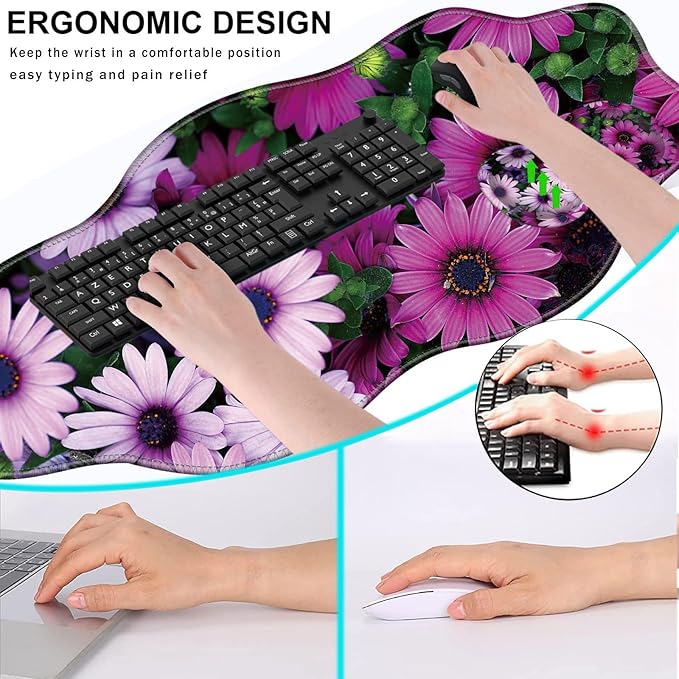 Mouse Pad with Wrist Support + Desk Mat + Coaster 3 in 1 Set XXL Large Gaming Mousepad Ergonomic Mouse Pads for Desk Computer Laptop OfficeAfrican Daisy