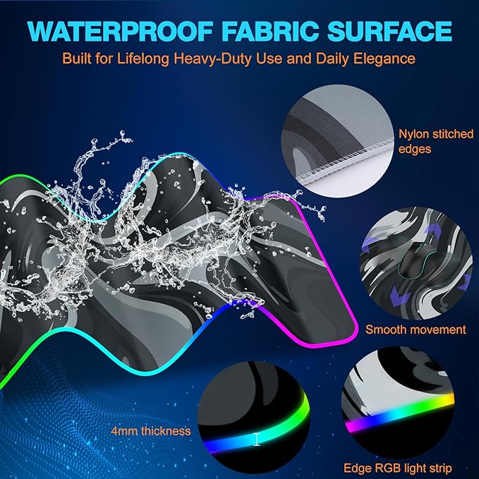 TARKARI Magnetic Wireless Charging RGB Mouse Pad Large Gaming Desk Mat Waterproof 31.5x11.8 Black Mousepad Ultra-Smooth Surface Non-Slip Rubber Base Desk Pad for Keyboard Laptop