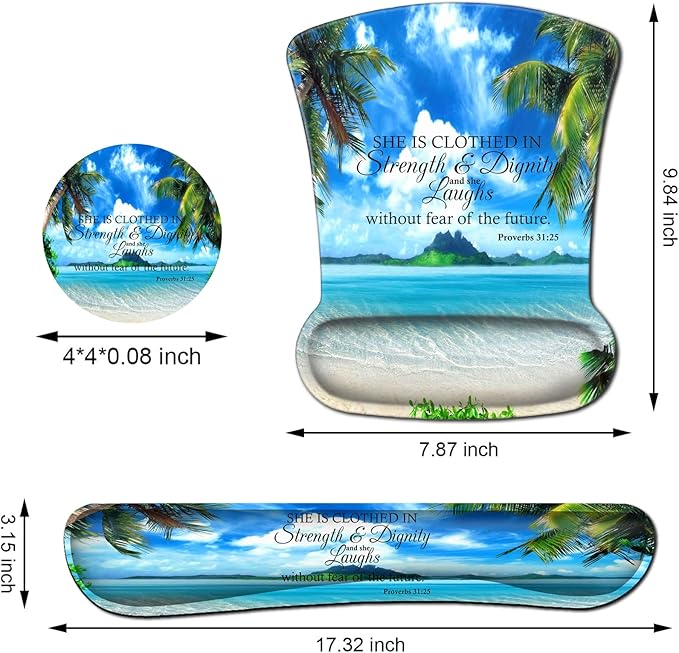 Mouse Pad Memory Foam Keyboard Wrist Rest SupportNon-Slip Rubber BaseErgonomic Comfortable Gel Black Desk Pad for LaptopGaming &amp Office Tropical Beach Coconut PalmTrees Mouse PadProverbs 31-