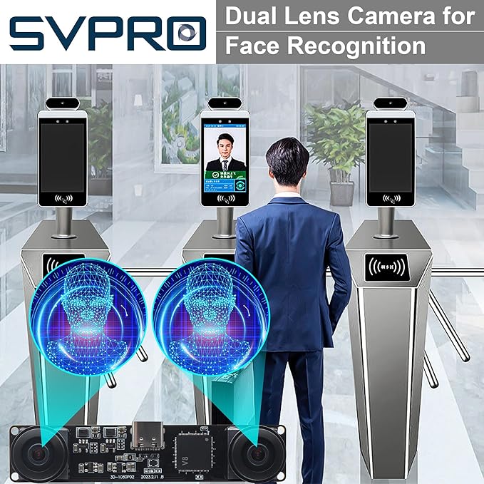 SVPRO Dual Lens USB Camera Module 1080P 60fps Fisheye UVC Industrial Camera Board Synchronisation Recording in Colour with M12 Lens Distortion-Free Wide Angle Board Camera