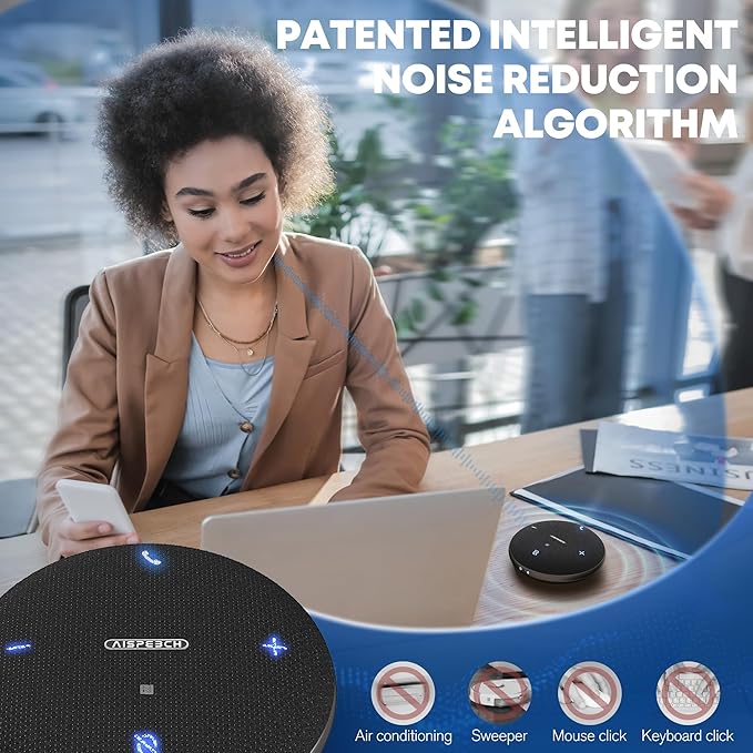 M4 Bluetooth Speakerphone Conference Microphone with AI Noise Reduction Full-Duplex AI Transcription USB Speakerphone 360° Voice Pickup Conference Speaker Home Office for Teams/Zoom Black