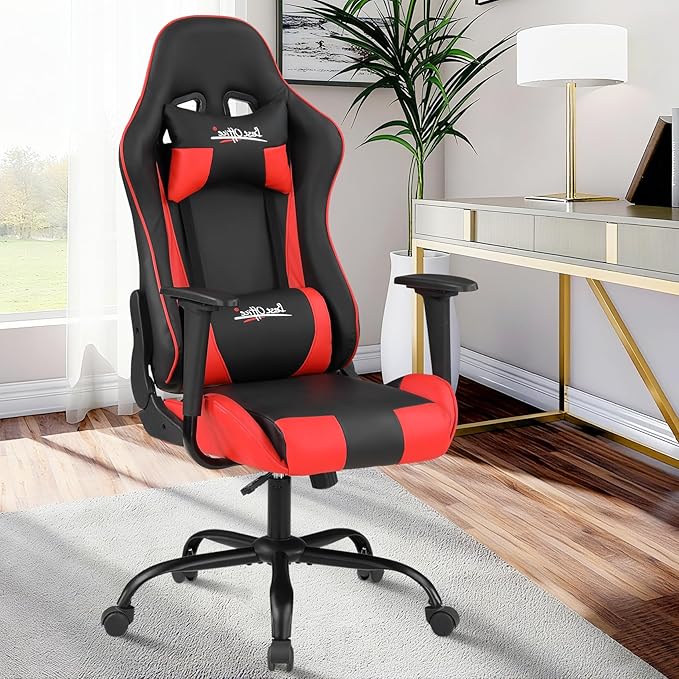BLKMTY Gaming Chair Office Chairs High Back Computer Leather Desk Chair Racing Executive Ergonomic Adjustable Swivel Task Chairs with Headrest and Lumbar Support Red