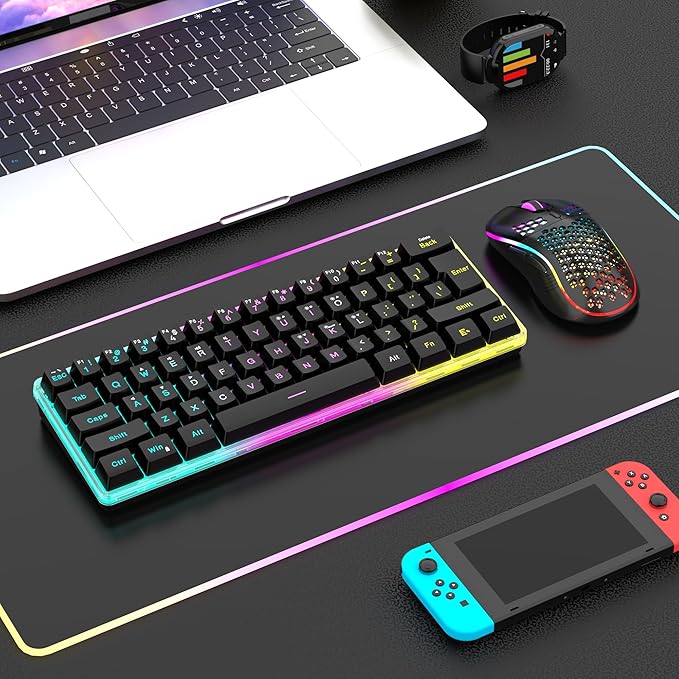 RedThunder 60% Wireless Gaming Keyboard &amp Mouse Combo with Rechargeable Battery Ultra-Compact Small RGB Mechanical Feel Keyboard Ergonomic Lightweight Honeycomb Optical Mouse for Gaming/Business