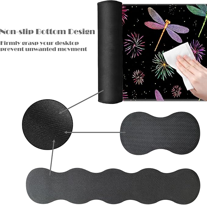 Ergonomic Keyboard Wrist Rest &amp Mouse Pad Wrist Rest SetXL Gaming Desk Mat 31.5x 11.8Non-Slip BaseMemory FoamEasy Typing Pain Relief for Office &amp HomeDragonflies and Fireworks