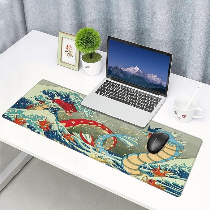 Large Gaming Mouse PadJapanese Ukiyoe Anime Dragon MousepadStitched EdgesNon-Slip Rubber BaseLong Extended Desk Mouse Mat(31.5x12)