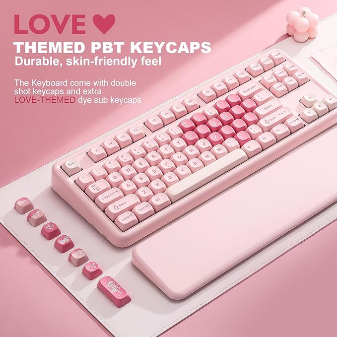 YUNZII B87 Wireless Mechanical KeyboardQMK/VIA ProgrammableTKL Layout 87 KeysBT/2.4G/USB-CHot Swap Gasket Mount RGB Backlit Gaming with Wrist Rest for Win/Mac (Pink Milk V2)