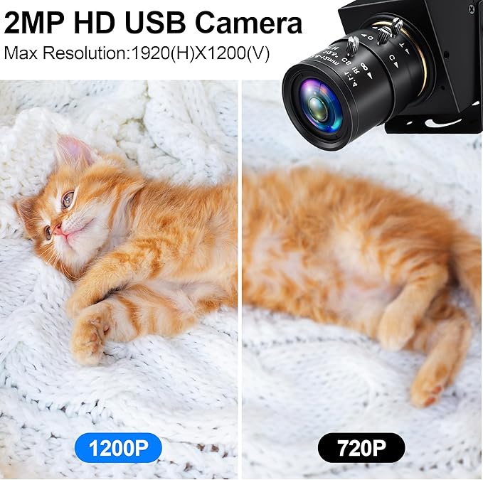 MMlove 1200P USB Camera 4X Optical Zoom Webcam with 2.8-12mm Manual Lens90fps Global Shutter High Speed CameraPlug and Playfor Windows/Mac/Linux/Android Conferencing/Streaming