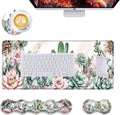 Mouse PadLarge Desk Mat Set 4in1 XL Mousepad + Keyboard Wrist Rest+Mouse Wrist Rest+Coaster with Ergonomic Desk Pad for Home Office Table Computer Cover -Cacti Succulents with Flowers