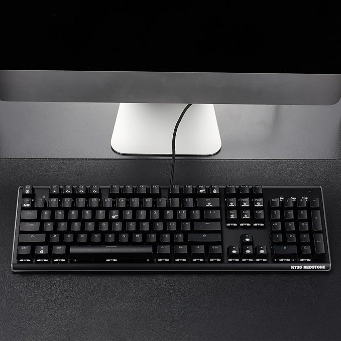 Hexgears GK735 Mechanical Gaming Keyboard Kailh Box White Switch 104 Keys ABS Keycaps Wired Gaming Keyboard with White LED Backlight Ergonomic Design for Windows Laptop PC Mac (No Light Strip)