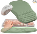 2-in-1 Ergonomic Set Wave Keyboard Wrist Rest and Massage Slope Mouse Pad Wrist Support Rebound Memory Foam for Relieve Carpal Tunnel Syndrome and Wrist Pain (Olive Green)