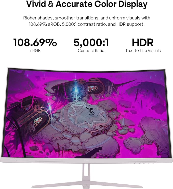 Pixio Two PXC278WAVE Pink 27 inch 180Hz Refresh Rate QHD 1440p Resolution 1650R Curve Fast VA Panel 1ms GTG Response Time HDR Curved Gaming Monitor and PS1D Wave Pink Dual Monitor Arm