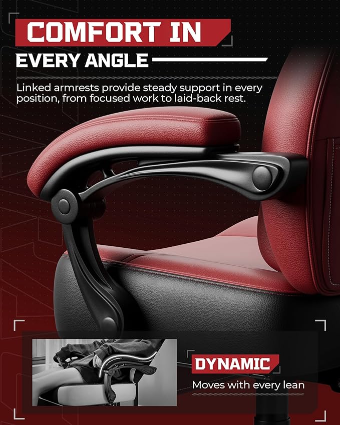 GTPLAYER Gaming Chair Computer Chair with Footrest and Lumbar Support for Adults 360°-Swivel Big &amp Tall Reclining Seat for Office or Gaming (Wine Red)