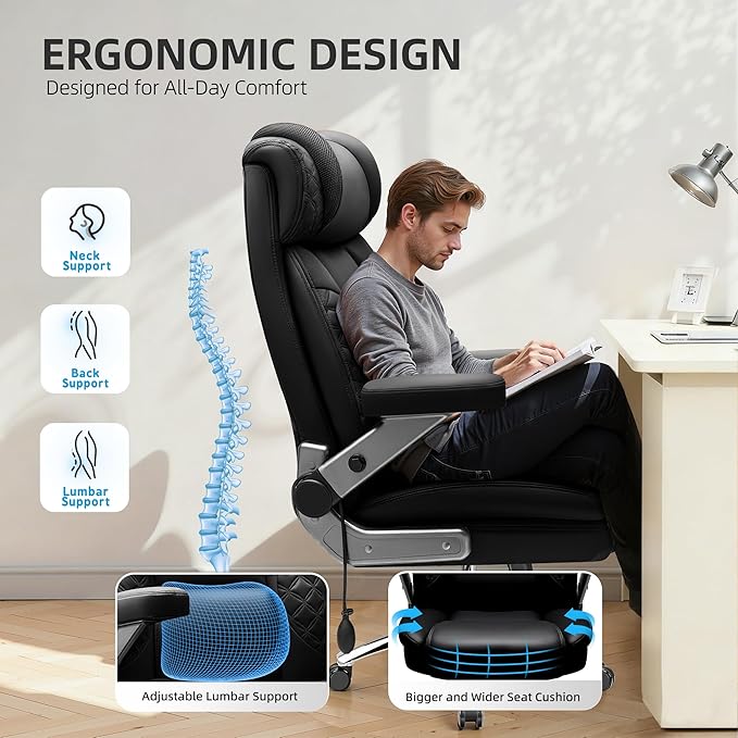 Big and Tall Office Chair Desk Computer Chair for Heavy People Oversized Executive Gaming Chair Extra Wide 500LBS Ergonomic Comfy Office Chair with Adjustable Lumbar Support &amp 5D Flip Arms