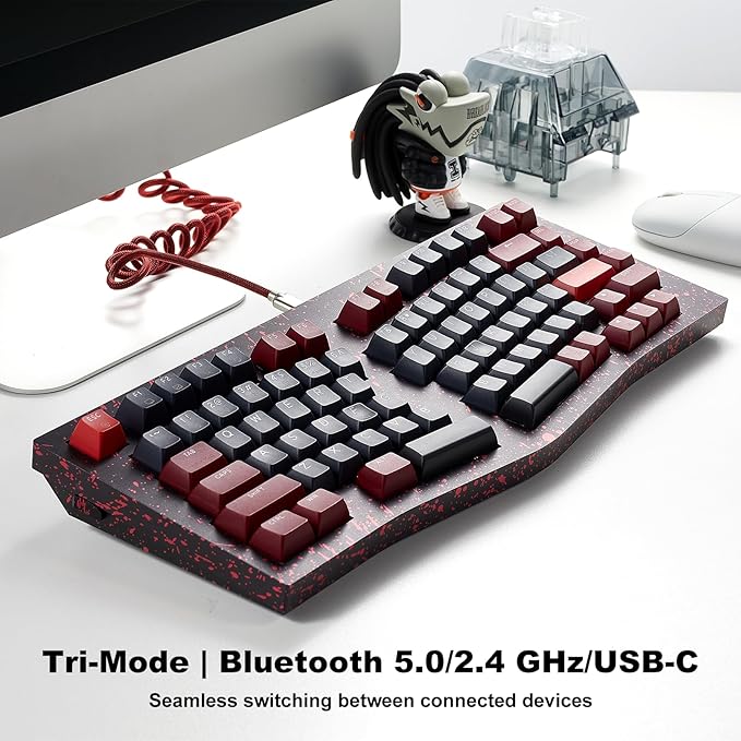 Hexgears F2 - Aluminum Custom Mechanical Keyboard Split Alice 83 Key Layout Ergonomic Keyboard Hot Swappable Slient Linear Switch BT5.0/2.4GHz/USB-C RGB Backlit for Win/Mac (Burgundy)
