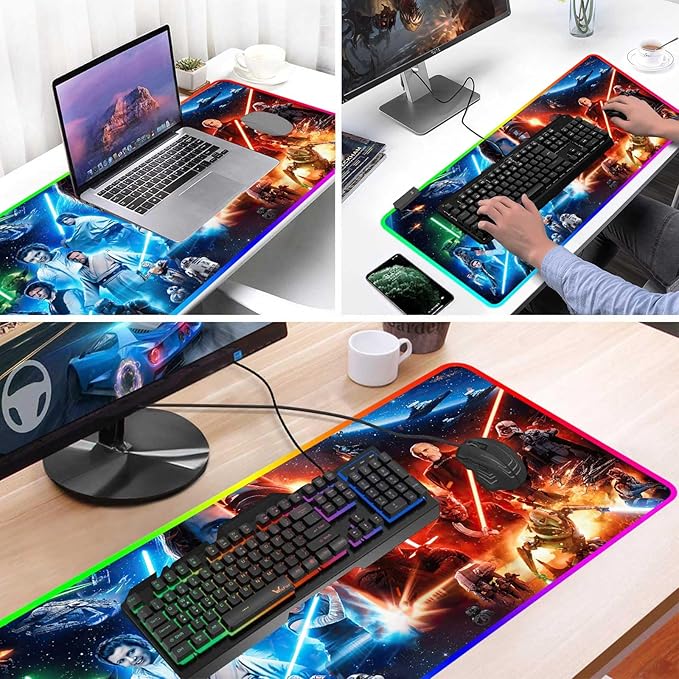 Large Gaming RGB Mouse Pad XXLLarge Wide Gaming MousepadDesk AccessoriesOffice SuppliesOffice DecorNon-Slip Rubber Base and Stitched Edges Desk Pad for Computer Game Office Work31.5x15.7