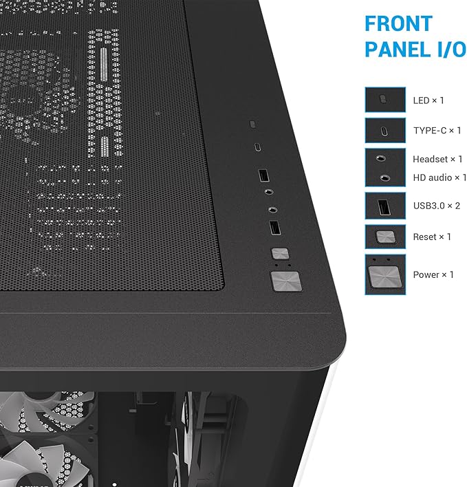 SAMA V60 Mid Tower PC Case Curved Tempered Glass Panel 7×120mm ARGB PWM Fans with Fan Hub USB Type-C High Airflow ATX PC Case for Case PC Gaming Back-Connect Ready 360mm AIO Support – Black