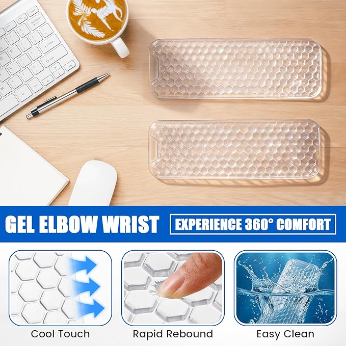 2 Pack Gel Elbow Pads for Desk 12x4 Inch Ergonomic Arm Rest Cushion Non-Slip Desk Support for Elbow Wrist Forearm Pain Relief Office Computer Gaming