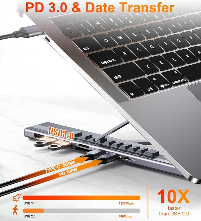 USB C Laptop Docking Station Stand Dock Tablet Stand 8 in 1 USB C Hub with 4K HDMI 2 USB 3.0 PD 100W Universal Dock Station for MacBook Pro/Air/Dell/HP/Surface/Lenovo Plug and Play