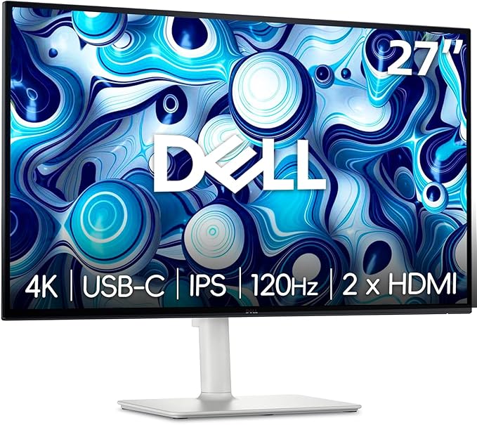 Dell 27 inch Monitor 4K (3840 x 2160) - 120Hz Refresh Rate 1500:1 Contrast Ratio AMD FreeSync - VESA Integrated Speaker Height/Tilt/Pivot/Swivel Adjustability 2 x HDMI &amp USB-C White