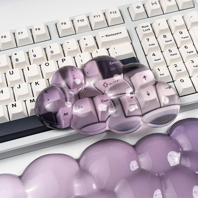 Ergonomic Cloud Silicone Gel Keyboard and Mouse Wrist Rest Set – Clear Wrist Rest for Computer Keyboard 60%/68%/75% Comfort &amp Support for Typing and Gaming (Grey Purple)