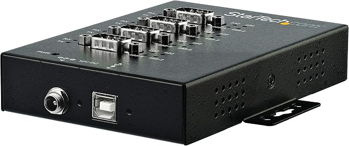 StarTech.com 4 Port Serial Hub USB to RS232/RS485/RS422 Adapter - Industrial USB 2.0 to DB9 Serial Converter Hub - IP30 Rated - Din Rail Mountable Metal Serial Hub - 15kV ESD Protection TAA