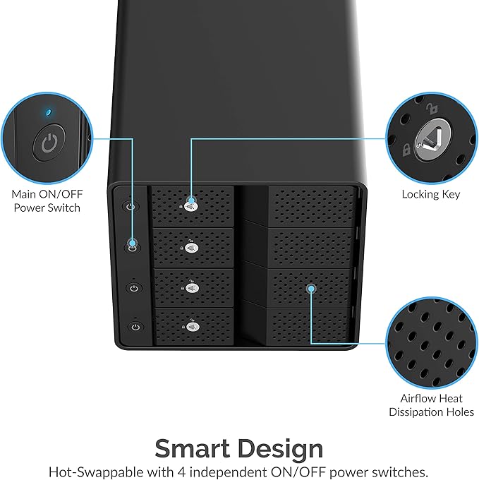 SABRENT 4-Bay USB 3.2 Gen 2 SATA Docking Station for 3.5” HDD/SSD 10Gbps USB-C DAS Tray-Less Hot-Swap Aluminum Enclosure with Cooling Fan Individual Power Switches No RAID (DS-SC4B)