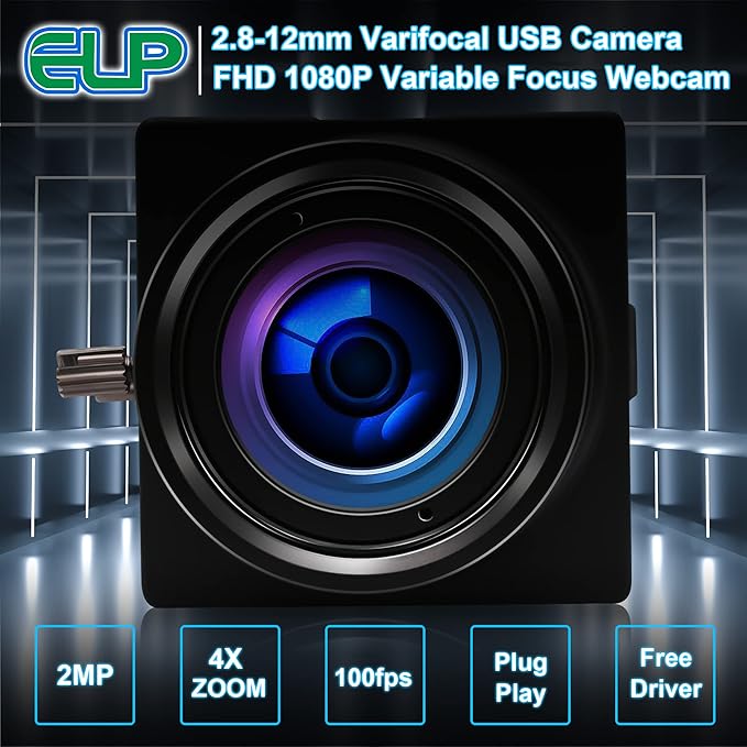 1080P USB Webcam with Zoom 2.8-12mm Vari-Focus PC Camera - 100fps/60fps Varifocal Lens