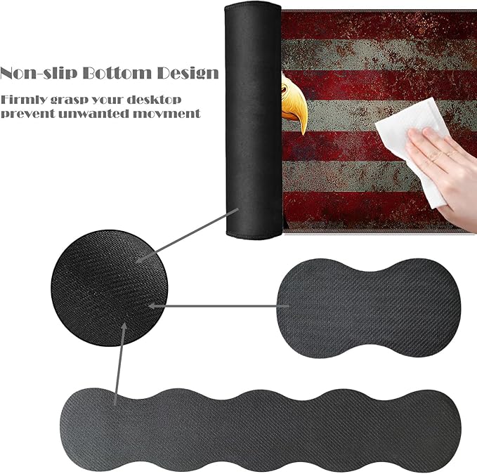 Ergonomic Keyboard Wrist Rest &amp Mouse Pad Wrist Rest SetXL Gaming Desk Mat 31.5x 11.8Non-Slip BaseMemory FoamEasy Typing Pain Relief for Office &amp HomeVintage USA Flag Bald Eagle
