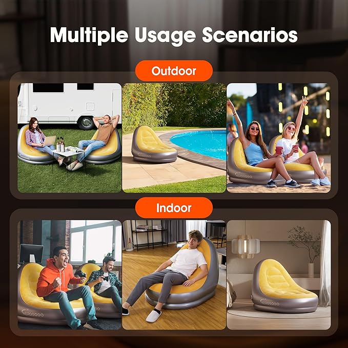 Aerogogo Inflatable Chair Built in Rechargeable Pump 3kPa High-pressureGaming Chair for Kids Inflatable Bean Bag Chair for Indoor Office Outdoor Camping