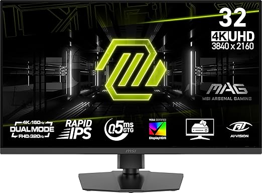 msi MAG 322URDF E16 32-inch 3840 x 2160 (UHD) Gaming Monitor 320Hz Adaptive-Sync HDMI DisplayPort VESA Mountable Tilt Height Adjustable Speaker 0.05ms Black