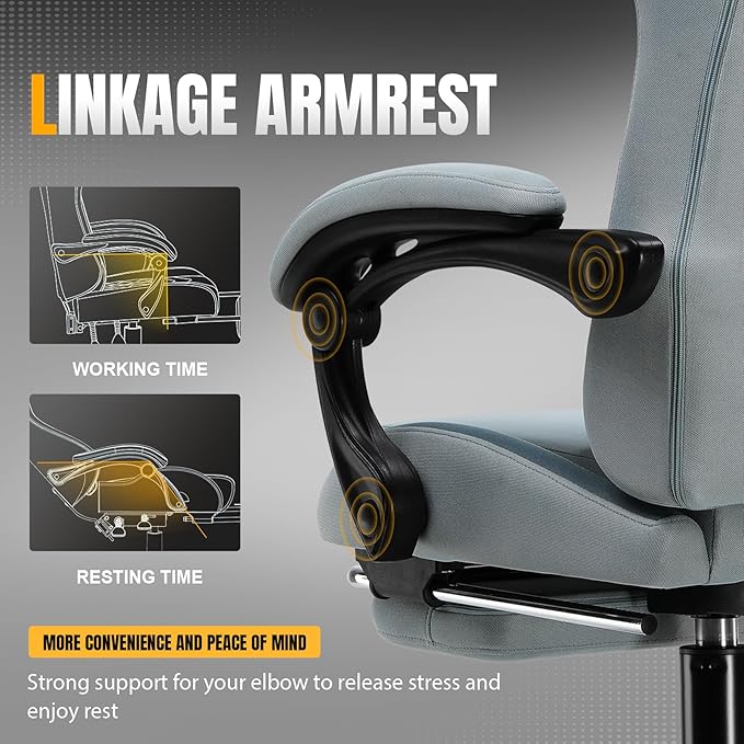 GTPLAYER Gaming Chair with Foot Rest &amp Pocket Spring Cushion Breathable Fabric for Home Office Desk Ergonomic High Back Computer Chair with Headrest &amp Lumbar Support Blue/Gray