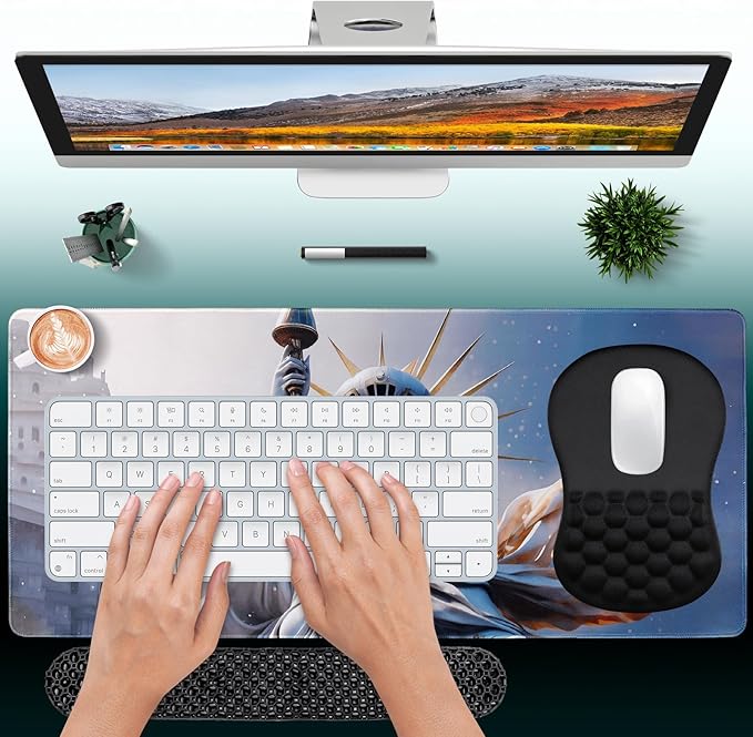 3 in 1 Ergonomic Set Mouse Pad with Wrist Rest Keyboard Wrist Rest and Desk PadMemory Foam Soft Breathable Pain Relief for Wrist Fatigue Prolonged Typing and Mouse Use Jamboa